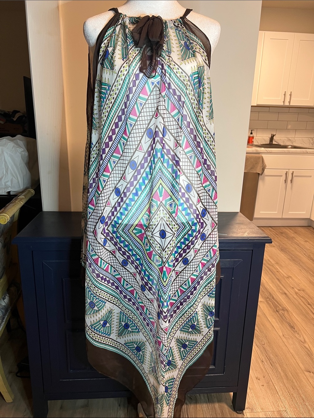 Geometric Print Halter Swim Coverup - Multicolor